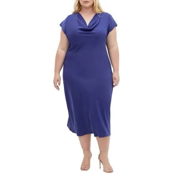 City Chic Royal Blue Cowl Neck Midi Dress - Picture 1 of 5